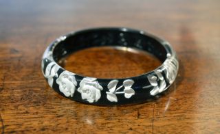 Accessorize Reverse Carved Lucite Bangle Vintage Retro Style Roses Black White