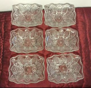 Vintage Pressed Glass Oblong Berry Bowl / Dish Set Of (6) Clear