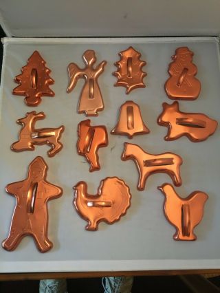 12 Vintage Copper Metal Cookie Cutters