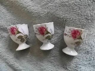 Vintage Set Of 3 Porcelain Egg Cups L&m Bondware Pompadour Rose W/ Gold Trim 2 "