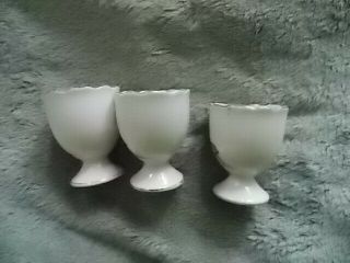 Vintage Set of 3 Porcelain Egg Cups L&M Bondware Pompadour Rose w/ Gold Trim 2 