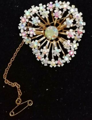 Vintage Goldtone Crystal Flower Brooch (with Safety Chain)