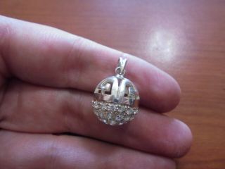 Vtg Sterling Silver Unique Round Clear Crystal Studded Ball Pendant 5.  3 Grams