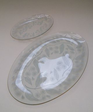 Chance Brothers Calypto Oval Vintage Retro Glass Plates - 1 Large & 1 Small