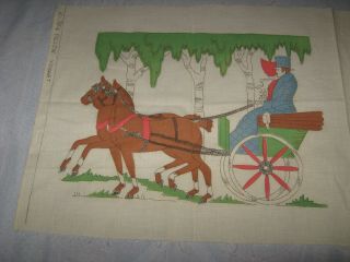 Vintage Stamped For Embroidery Or Paint Pillow Cover Man And Woman In Carriage