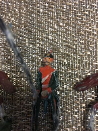 Vintage Die Cast Toy Soldier w Flag with two Die Cast Horses Hand Painted 3