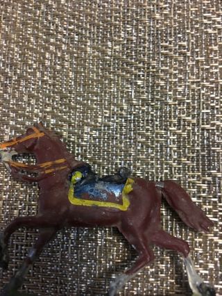 Vintage Die Cast Toy Soldier w Flag with two Die Cast Horses Hand Painted 4