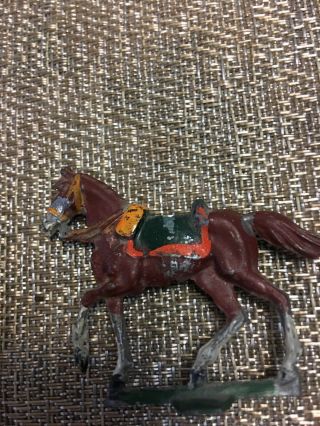 Vintage Die Cast Toy Soldier w Flag with two Die Cast Horses Hand Painted 5