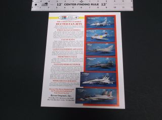 Vintage Byron Originals Ducted Fan Jets R/c Plane Ad Sheet 2 - Sided G - Cond