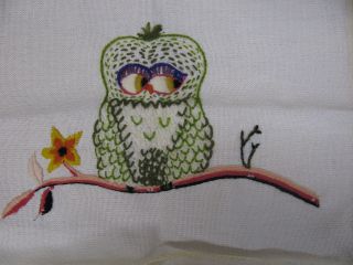 Finished Crewel Embroidery Owl On Branch Flowers Completed Vintage 1970s Retro
