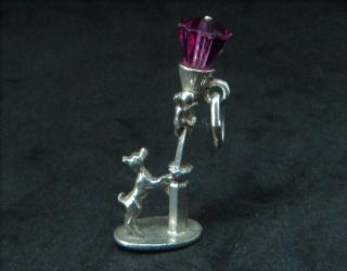 Vintage Sterling Silver Charm Cranberry Glass Dog Chasing Cat Up Lamp Post 2.  07g