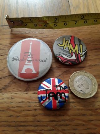 3 X Vintage 1980s The Jam Badge Style Council Punk Weller Mods Badge Pin Pinback