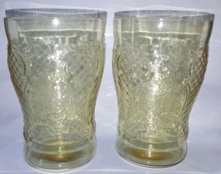 Normandie Vintage Amber Yellow Depression Glass Tumblers Glasses