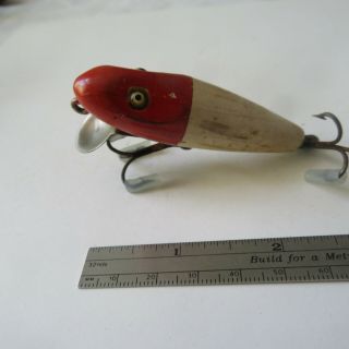 Fishing Lure Vintage 2¾ " South Bend Wood Glass Eyes River Runt Red Head