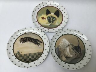 Vintage Vandor 1986 Cat Plates Set Of 3 Lowell Herrero Japan