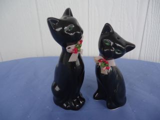 Vintage Retro Black Cat Figurines Salt & Pepper Shakers Japan