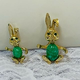 Vintage Pair Marbled Green Jelly Belly Bunny Scatter Pins