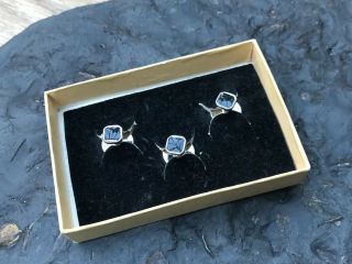 Fab boxed set of 3 vintage screw top collar dress studs buttons silver tone 5