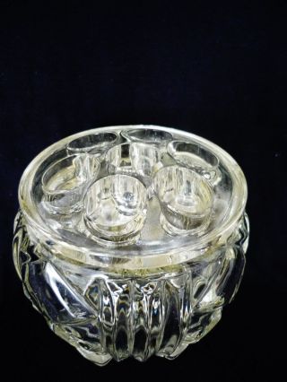 VINTAGE HEAVY GLASS POSY BOWL WITH GLASS STEM SEPARATER 4.  1/4  RIM & 4  TALL 4