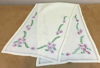 Vintage Dresser Scarf,  Flower & Leaf Embroidery,  Polyester,  Pale Yellow,  Multi