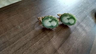 Vintage Wedgewood Green Jasperware Oval Brooch/ plus Earrings 5