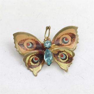 Vintage Enamel Blue Topaz Glass Butterfly Costume Jewellery Ladies Brooch