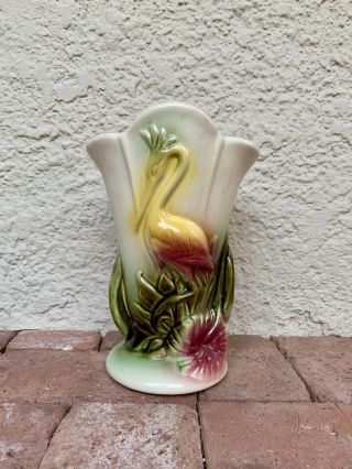 Vintage 78 - Usa Pottery Vase Flamingo Heron Crane Mid Century Bird
