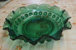 Vintage Green Pressed Glass Bowl.  With Blackberry Prunt Pattern