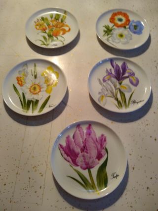 5 Vintage Ak Kaiser West Germany Porcelain Mini Flowerplates Coaster