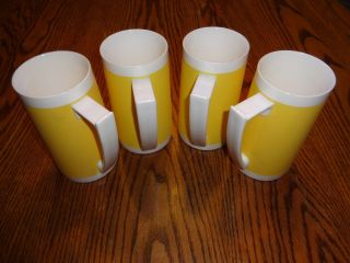 Vintage Set 4 West Bend Thermo Serv Insulated Mugs Yellow 10 Ounce