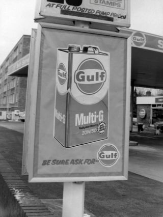 2x Vintage B/w Negatives Advertising Gulf Petrol Station Oil Sign Ad5