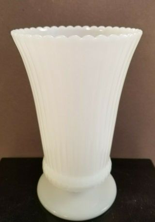 Vintage White Milk Glass Vase 7 1/2 " Tall E O Brody Ribbed Footed M5000