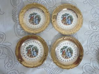 4 Vintage Vogue Knowles Bread & Butter Plates Colonial Couple Gold Filigree