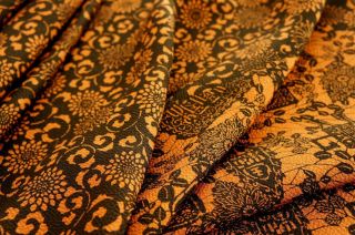 Vintage Japanese Kimono Silk Fabric | Copper Crepe Black Stencil 65 " | Long Panel