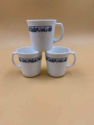 Set Of 3 Corning Corelle Old Town Blue Onion Coffee Tea Cup Mug Vintage 70s