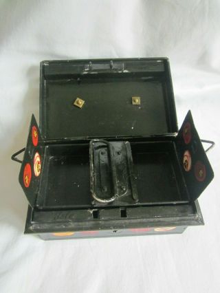 Vintage Metal Cash Tin Box Handpainted Barge Ware Design No Key 4