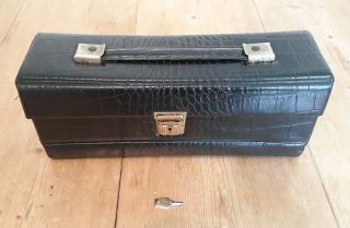 Vintage Black Faux Leather Audio Tape Cassette Carry Storage Case Holds 16 Tapes