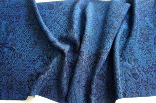 Vintage Japanese Kimono Silk Fabric | Blue Crepe Fan 40 " | Quilting,  Panel