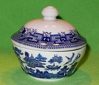 Vintage Churchill Pottery England Blue Willow Covered Sugar Bowl Saturated Blues