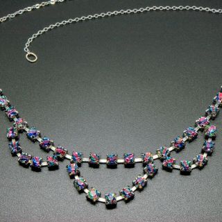 Vintage Jewellery Lovely Silver Tone Rainbow Iris Rhinestone Necklace