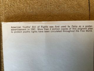 VINTAGE DAISY AMERICAN YOUTHS ' BILL OF RIGHTS POST CARD 1960 ' S 5