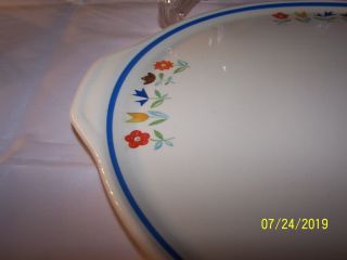 Vintage Universal Ballerina Handled Cake / Chop Plate/platter - Blue Trim Flowers