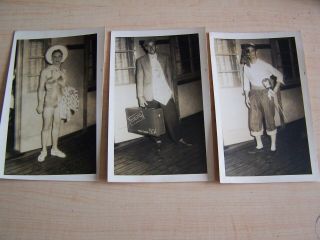 3 X Vintage Photographs Pontins Holiday Camp Men In Fancy Dress Outside Chalet