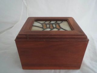 Vintage Cherry Wood Stained Glass Monogram " M " Jewelry Box