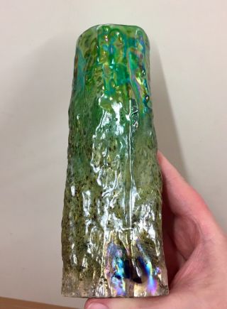 Vintage Art Glass,  Textured Emerald Green Glass Vase With Lustre Coating