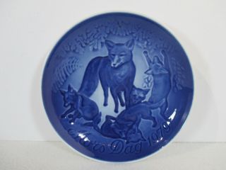 Bing Grondahl Mothers Day Plate Fox Kits Vintage 1979 Mors Dag Blue White