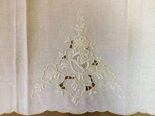 Two Vintage Tea Or Guest Towels,  Flower & Leaf Embroidery,  Cut Work,  Off White 4