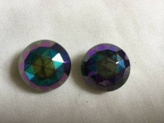 Vintage Blue Rainbow Aurora Borealis Glass Crystal Clip On Earrings