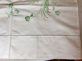 Pair Vintage White Cotton Pillowcases,  Embroidered Green floral and Wheat 3