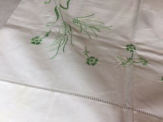 Pair Vintage White Cotton Pillowcases,  Embroidered Green floral and Wheat 4